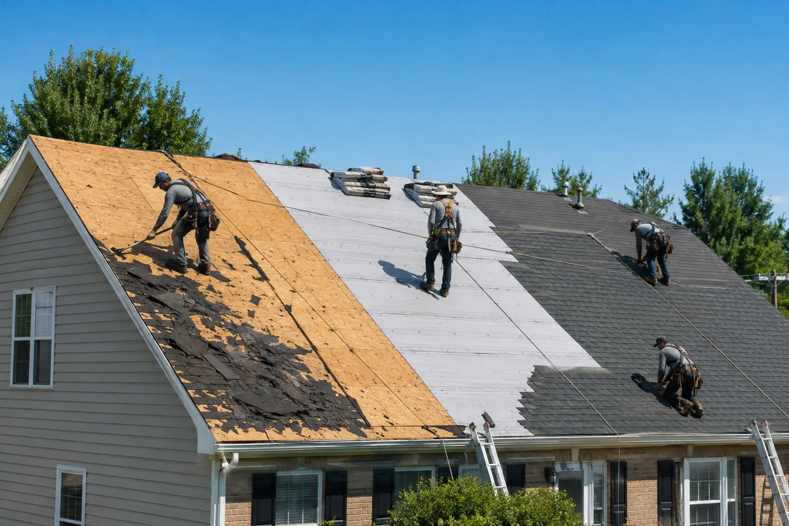 Representative view of residential roof replacement work